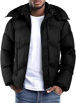 GINGTTO Mens Hooded Puffer Jacket Black Winter Outdoor